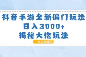 (11075期)抖音手游全新偏门玩法,日入3000+,揭秘大佬玩法