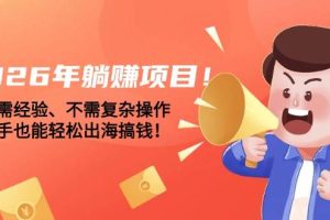 (17448期)2026年躺赚项目!不需经验、不需复杂操作,新手也能轻松出海搞钱!