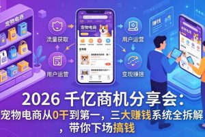 （17726期）2026 千亿商机分享会：宠物电商从0干到第一，三大赚钱系统全拆解，带你下场搞钱