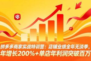 (17805期)拼多多商家实战特训营:店铺业绩全年无淡季,年增长200%+单店年利润突破百万(26年3月更新)
