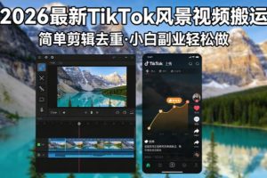 (18001期)2026最新TikTok风景视频搬运简单剪辑去重小白副业月入 8000